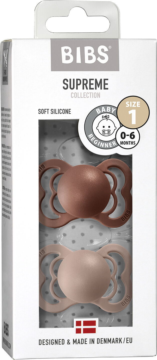 BIBS Supreme 2 PACK Silicone Size 1 Haze/Blossom