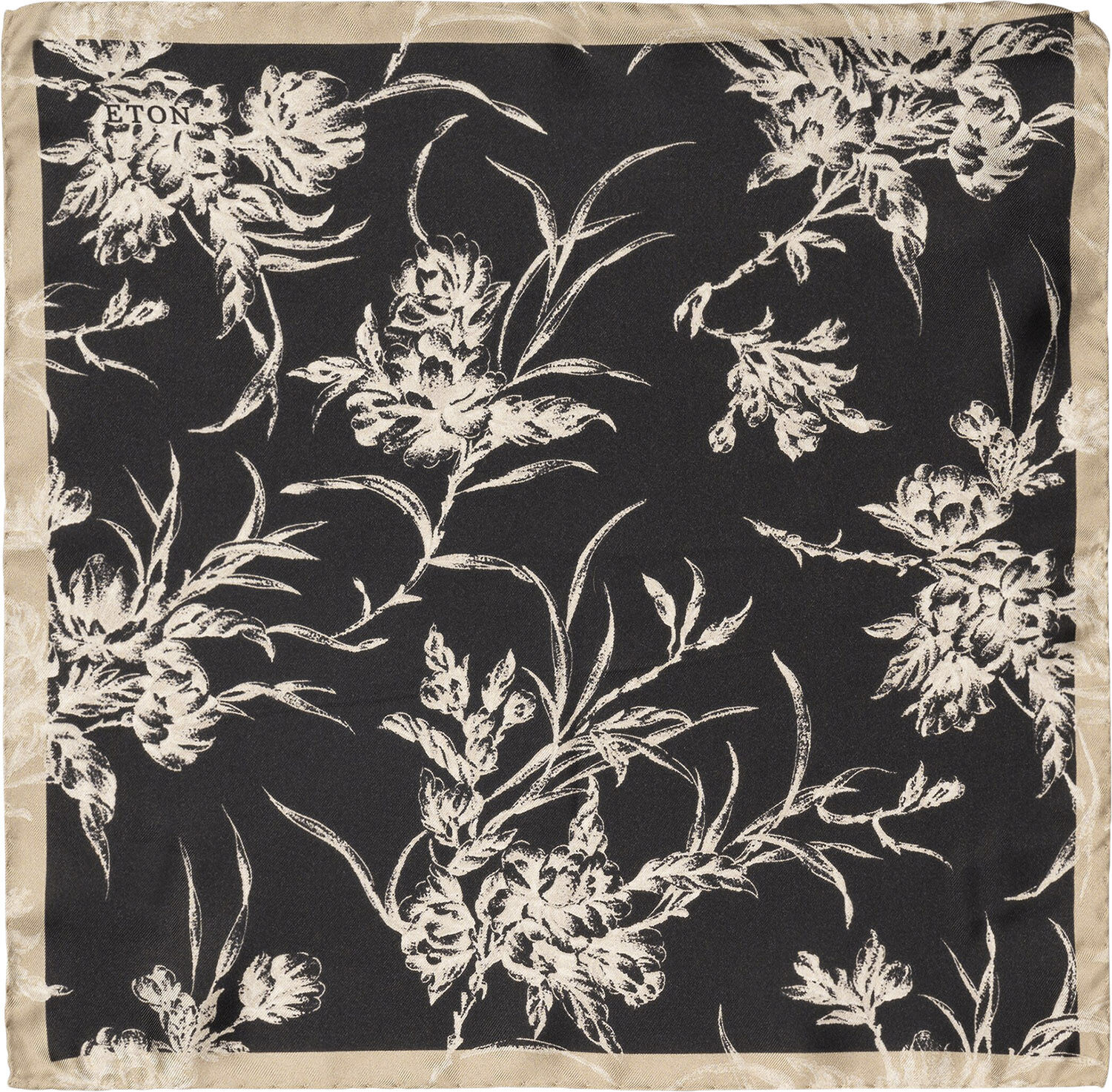 Black Floral Silk Pocket Square