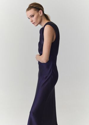 Satin dress with shoulder pads