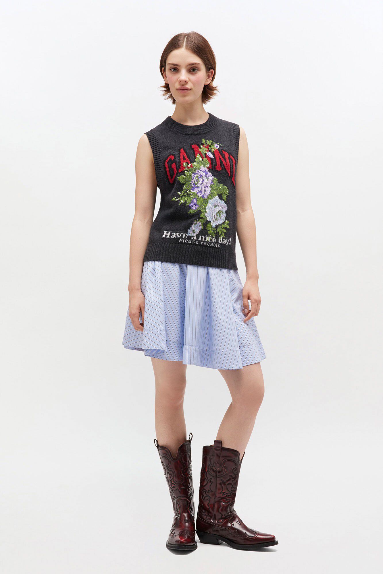 Stripe Cotton Mini Circle Skirt