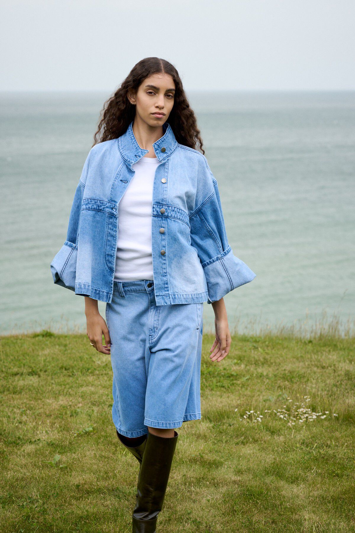 Light denim wide shorts - Raha