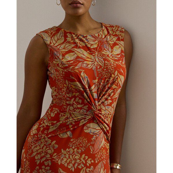 Floral Twist-Front Stretch Jersey Dress