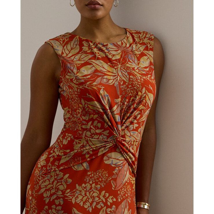 Floral Twist-Front Stretch Jersey Dress