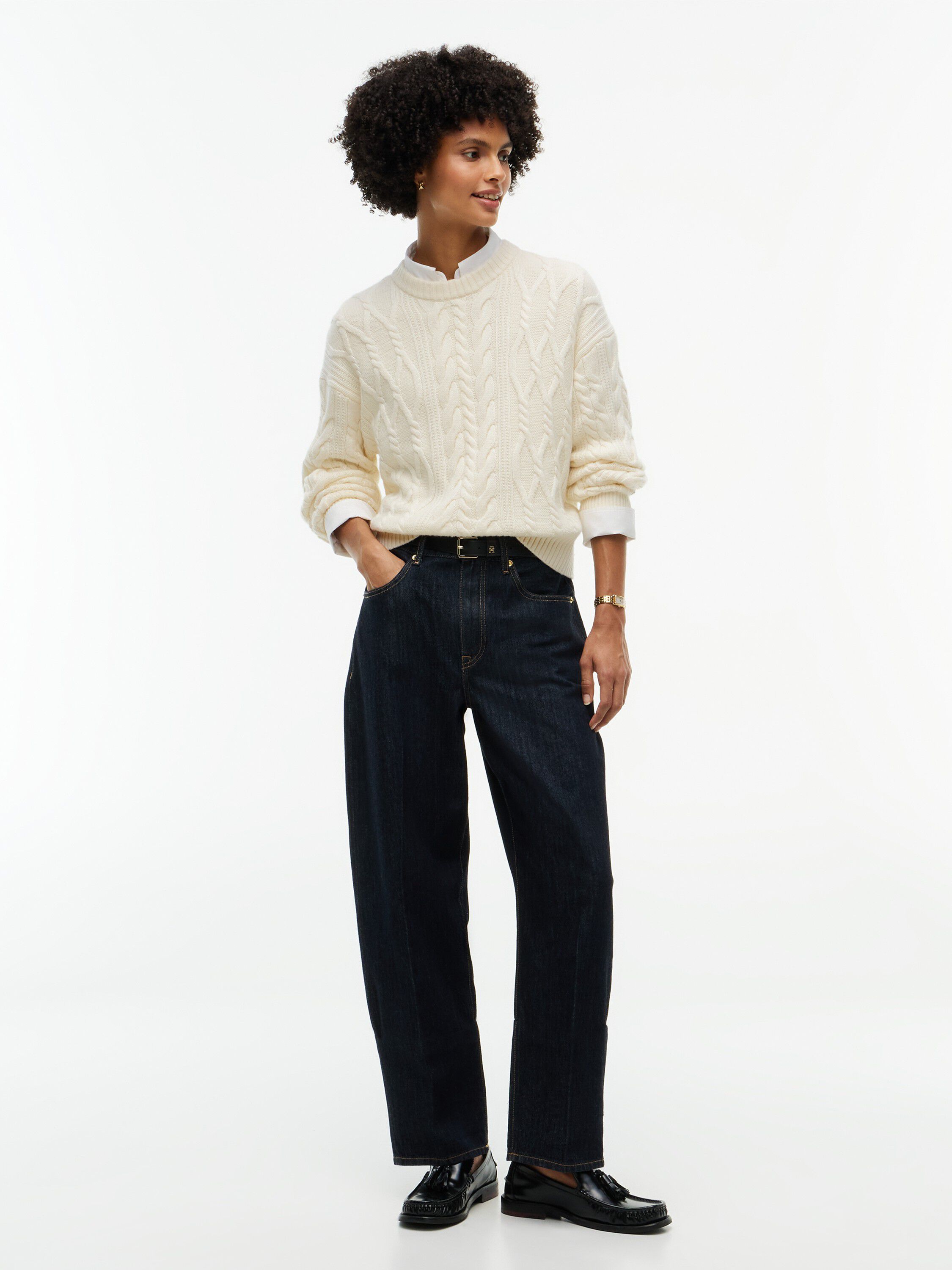 Relaxed Cable Knit Jumper With Silk