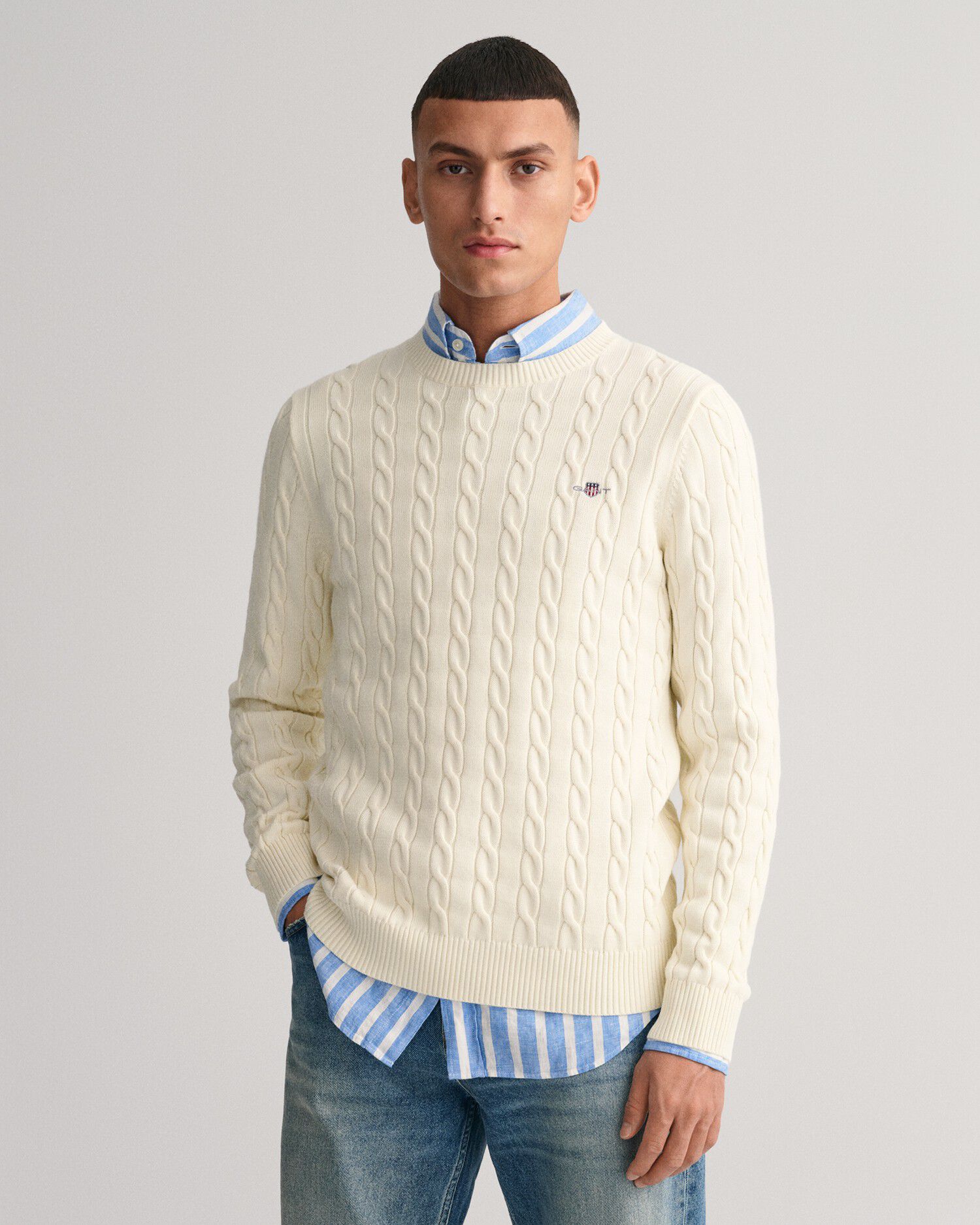 COTTON CABLE C-NECK