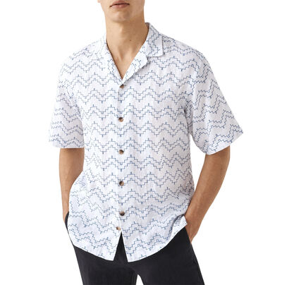 Regular Fit White Embroidered Linen Resort Shirt