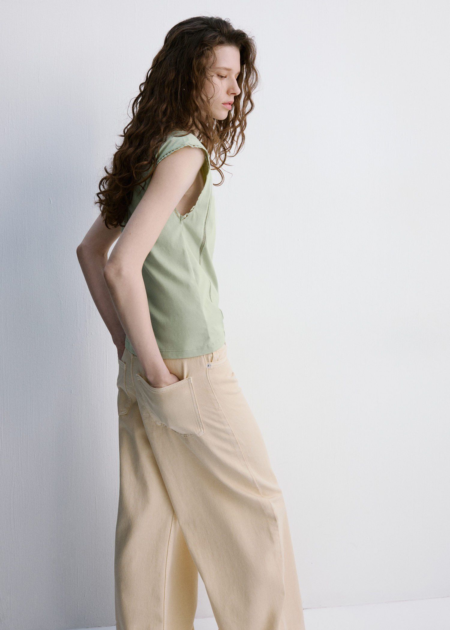 Embroidered cutwork cotton T-shirt