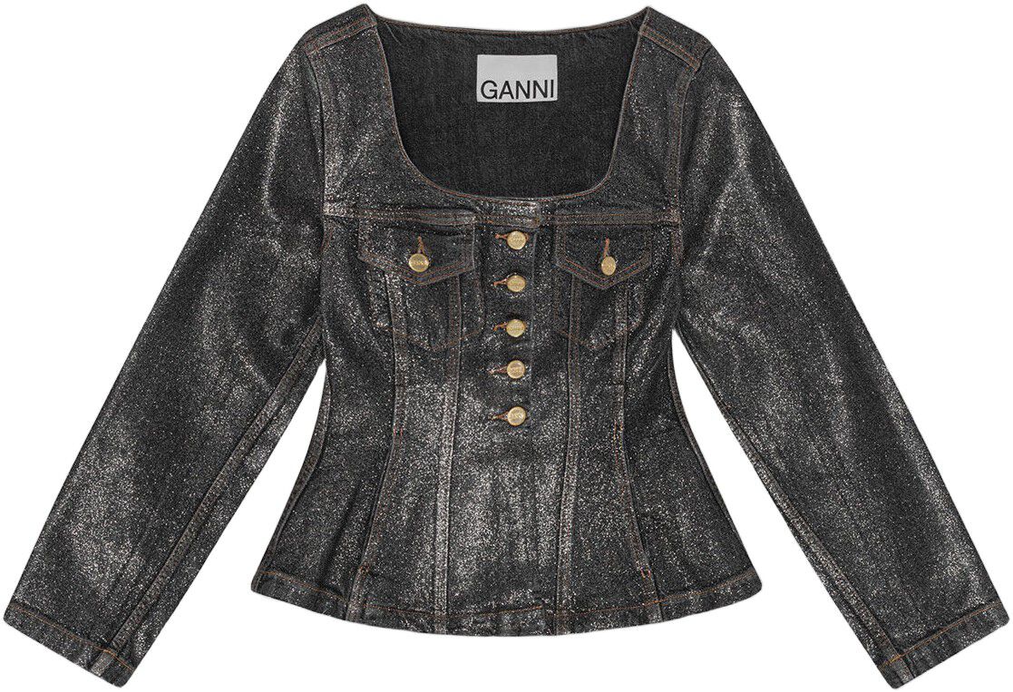Shimmery Foil Denim Fitted Blazer