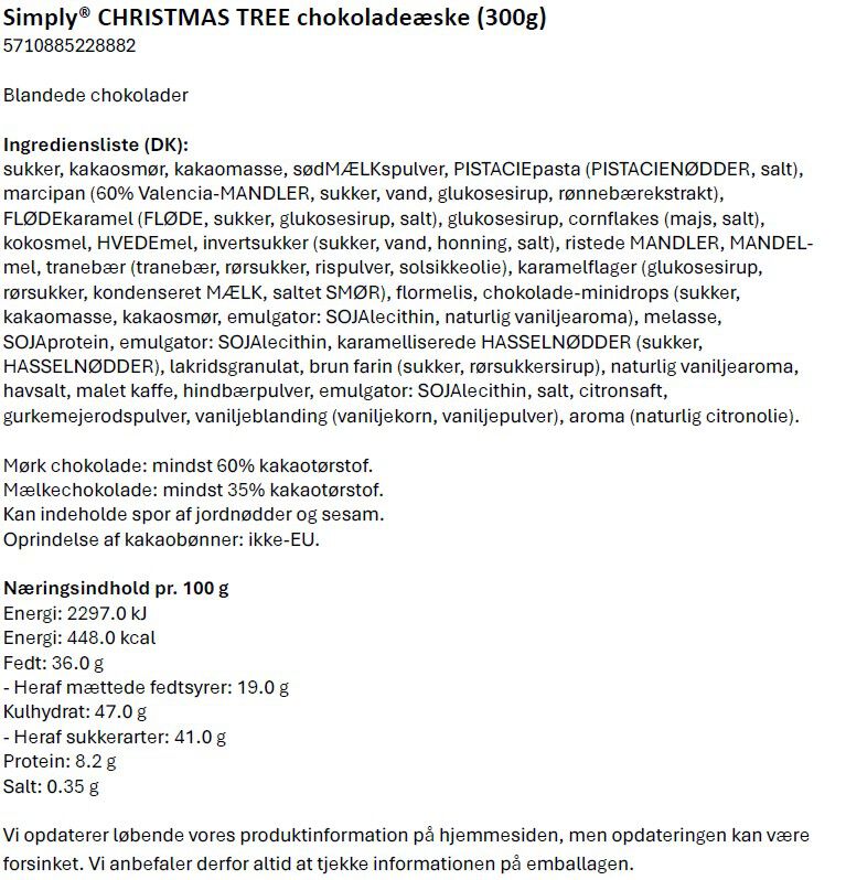 Simply&reg; CHRISTMAS TREE chokolade&aelig;ske (300g)