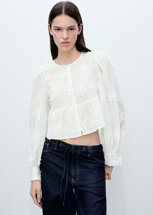 Flower embroidered cotton blouse