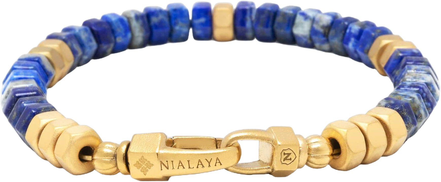 Men's Hexagon Beaded Bracelet with Blue Lapis and Gold