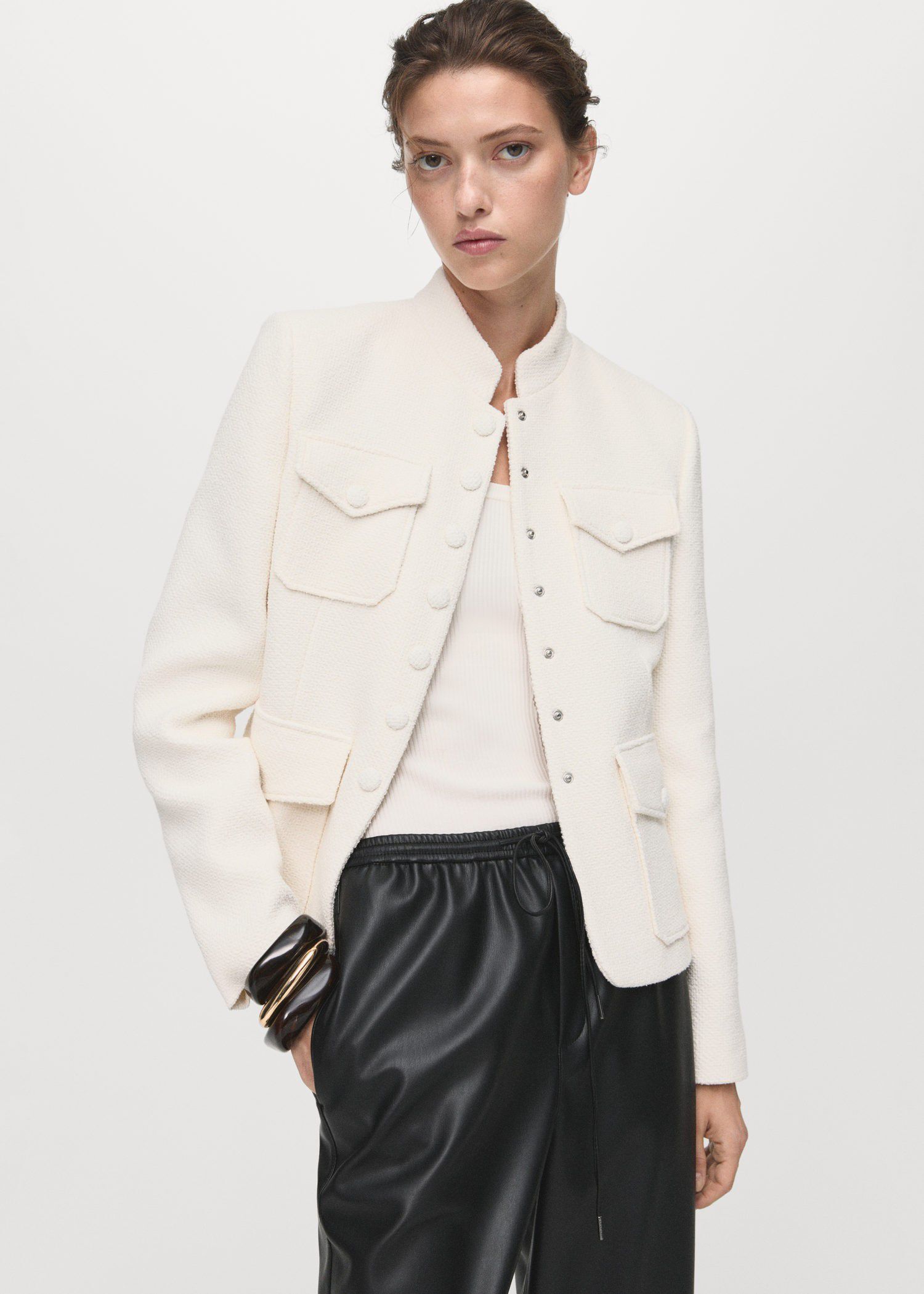 Leather-effect elastic waist trouse