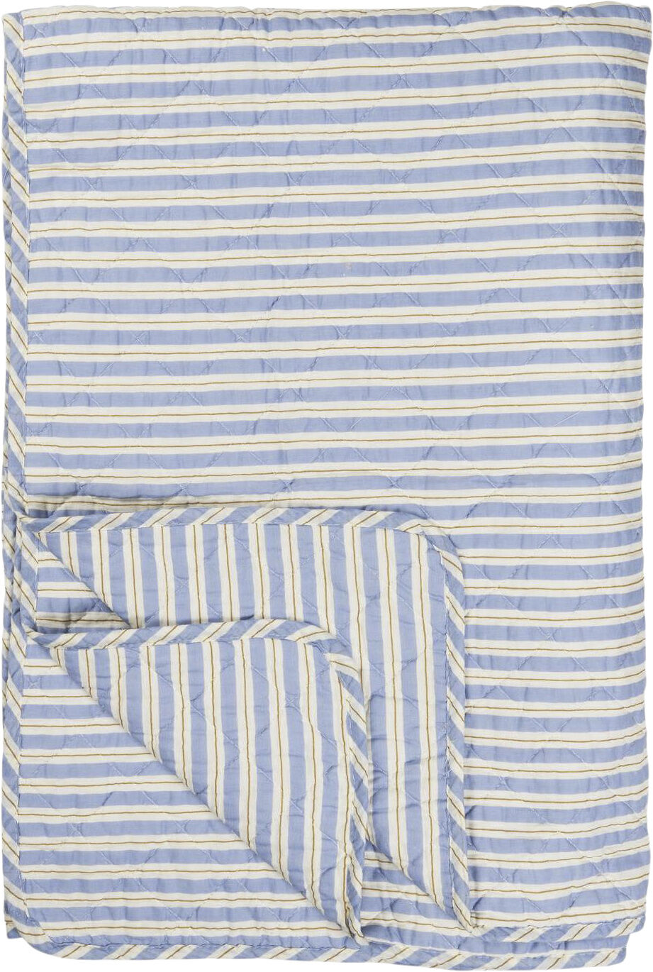 Quilt bl&aring; m/hvide og brune striber