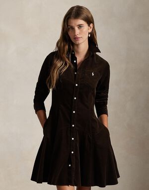 Cotton Corduroy A-Line Shirtdress