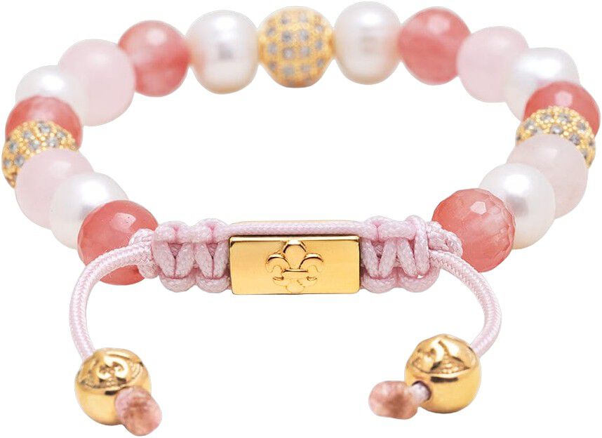 Women's Beaded Bracelet with Pearl, Rose Quartz, Cherry Quar