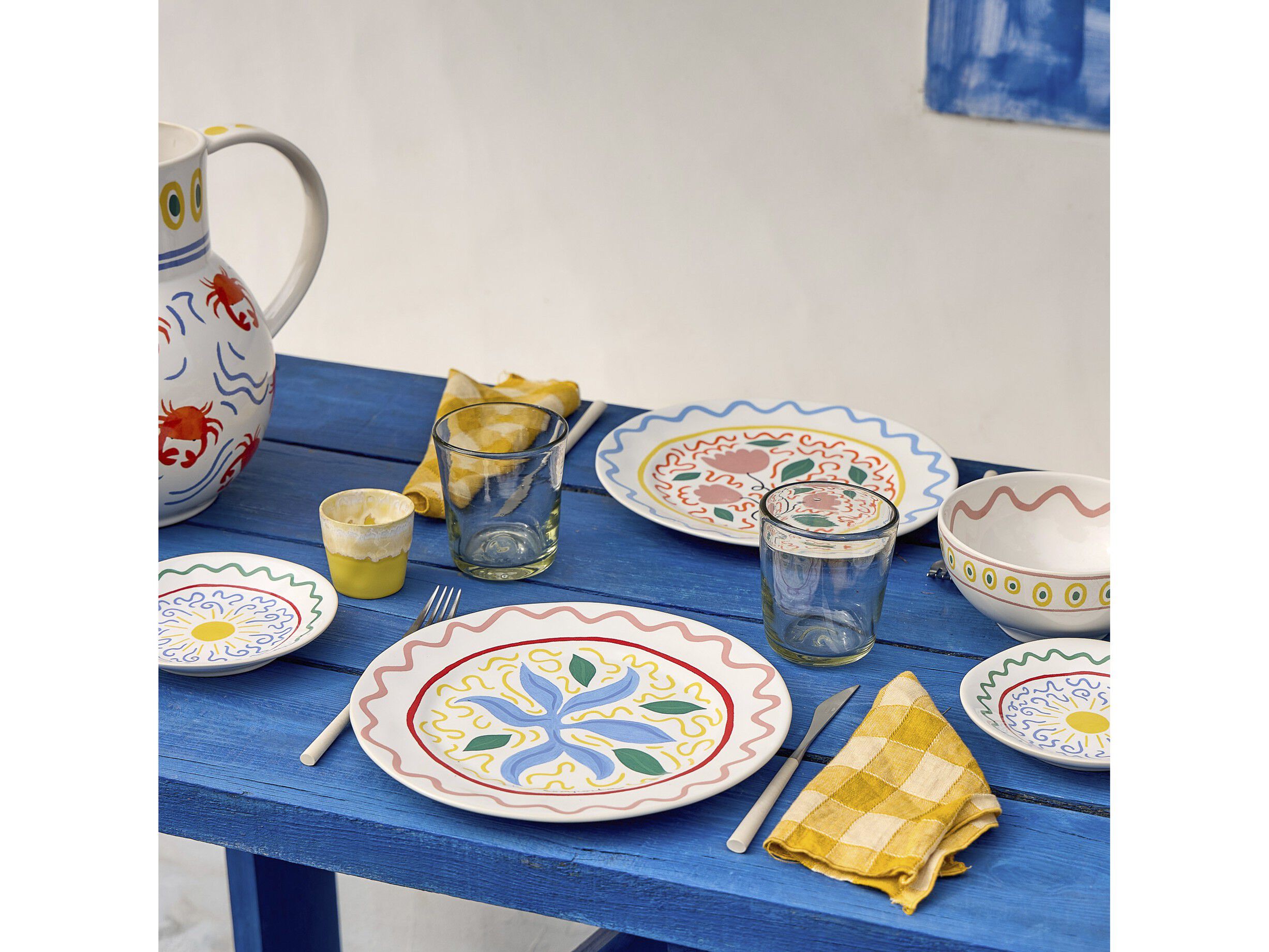 Tallerken flad Bliss 27 cm Bl&aring;/Koral/Rosa/Gr&oslash;n Keramik