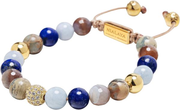 Women's Beaded Bracelet with Aquamarine, Blue Lapis, Opal, a