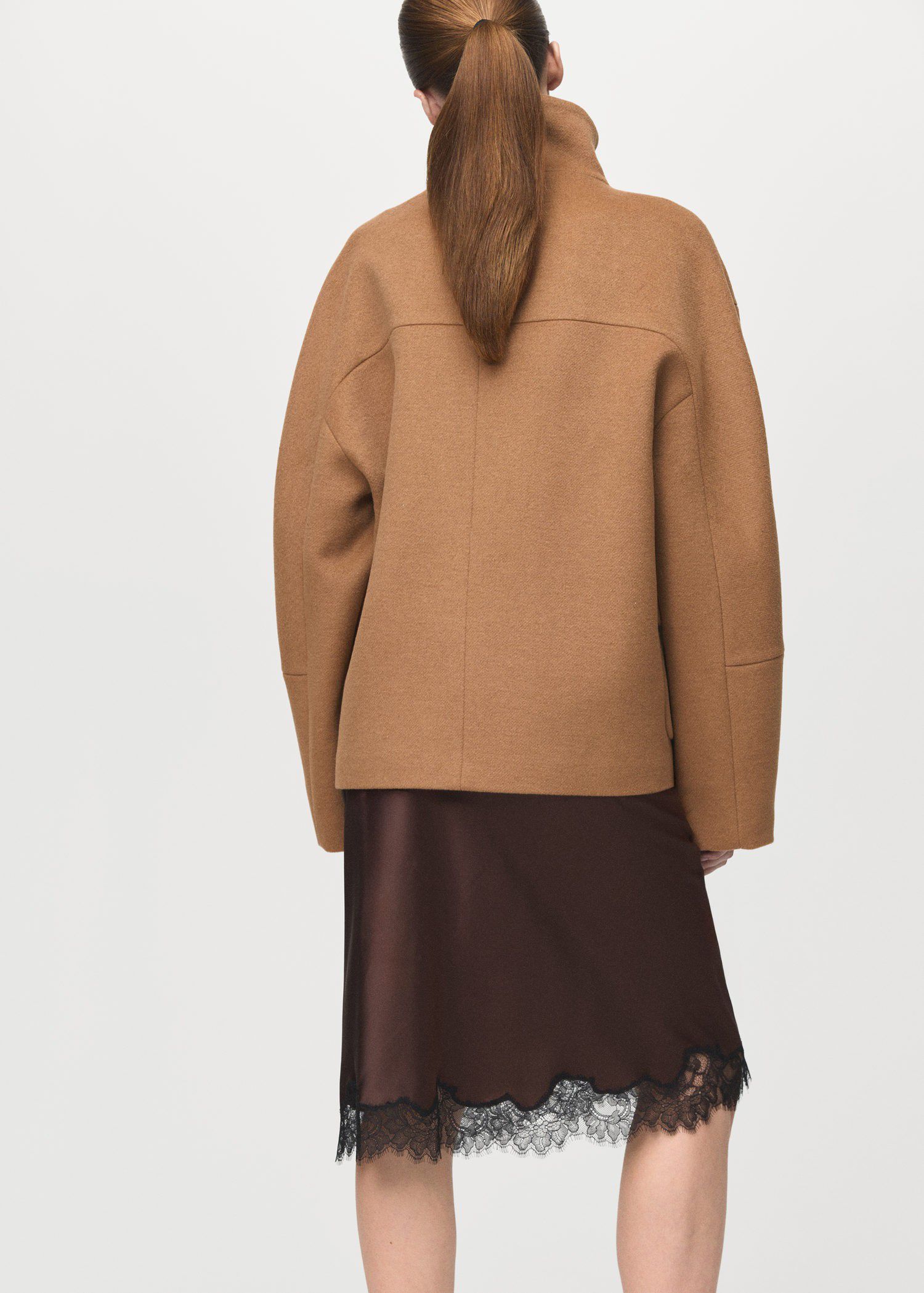 Wool-blend funnel-neck coat