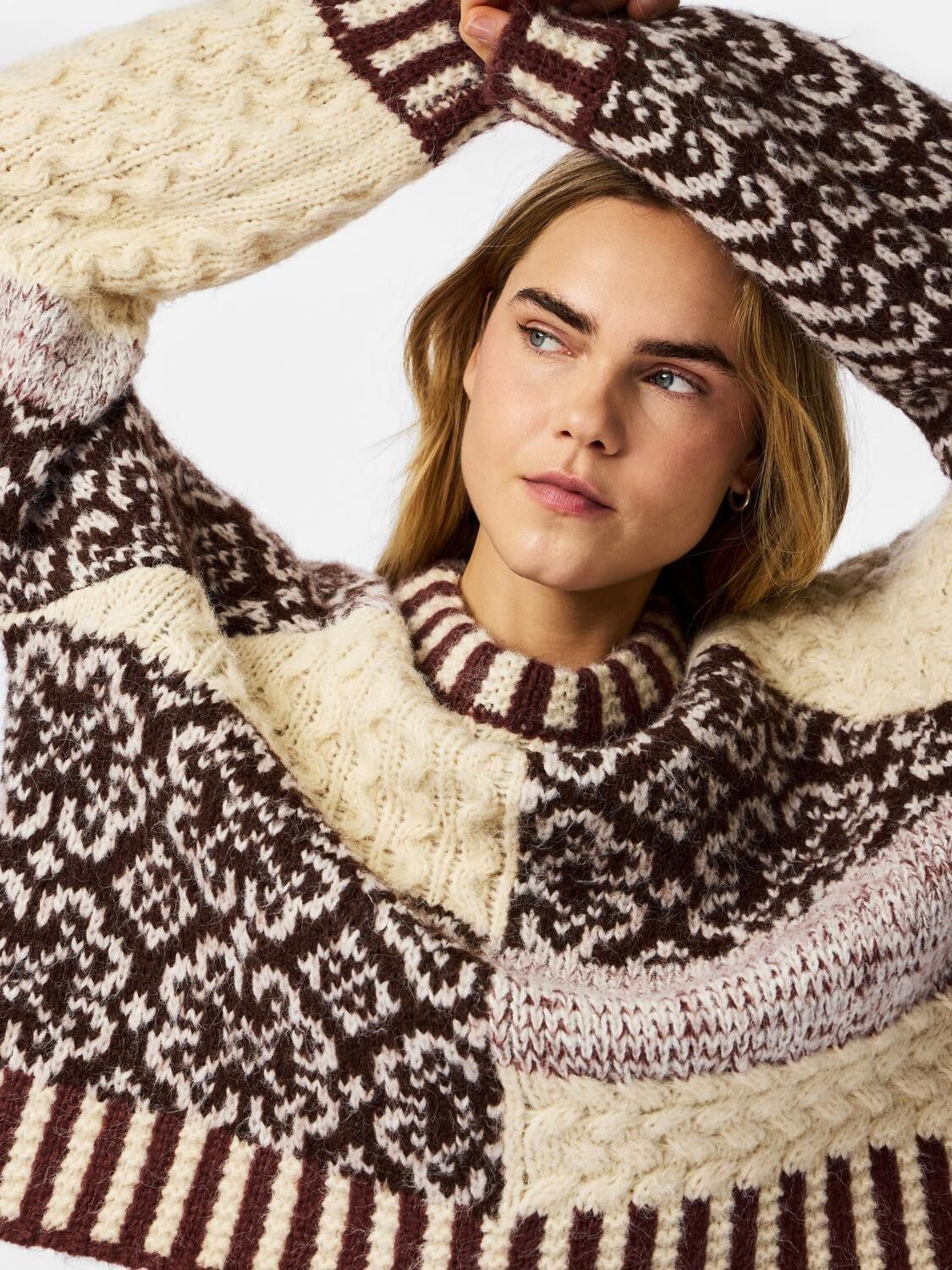 PCFUSION LS O-NECK COLORBLOCK KNIT