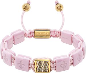 Women's Soft Pink Ceramic Flatbead Bracelet with Gold CZ