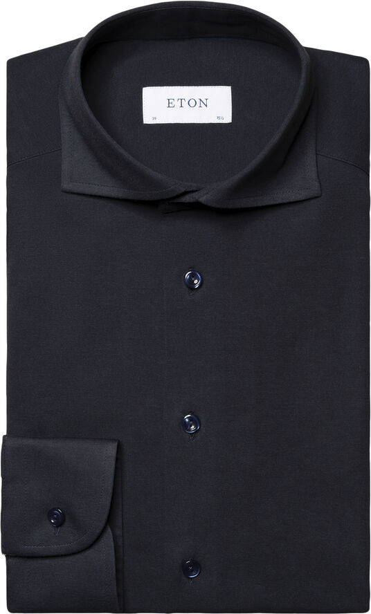 Contemporary Fit Navy Blue Solid Four-Flex Stretch Shirt