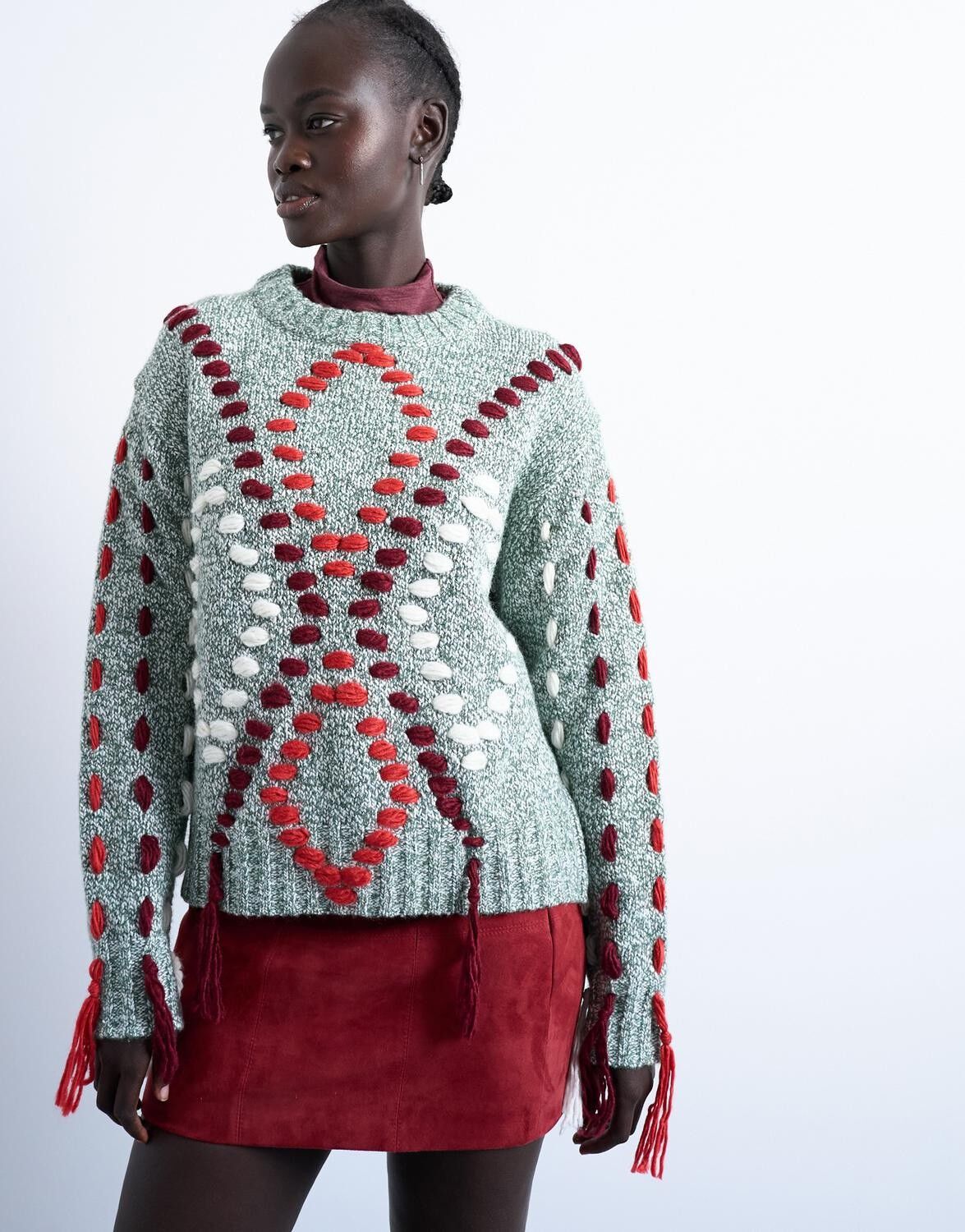 TSKIRSTEN LS EMB KNIT PULLOVER