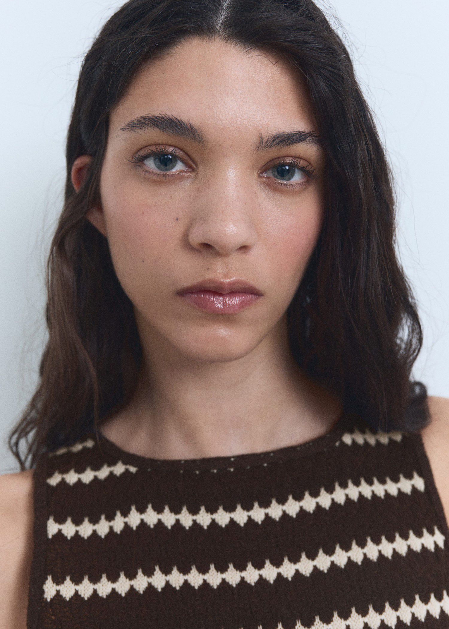 Knitted top with geometric print