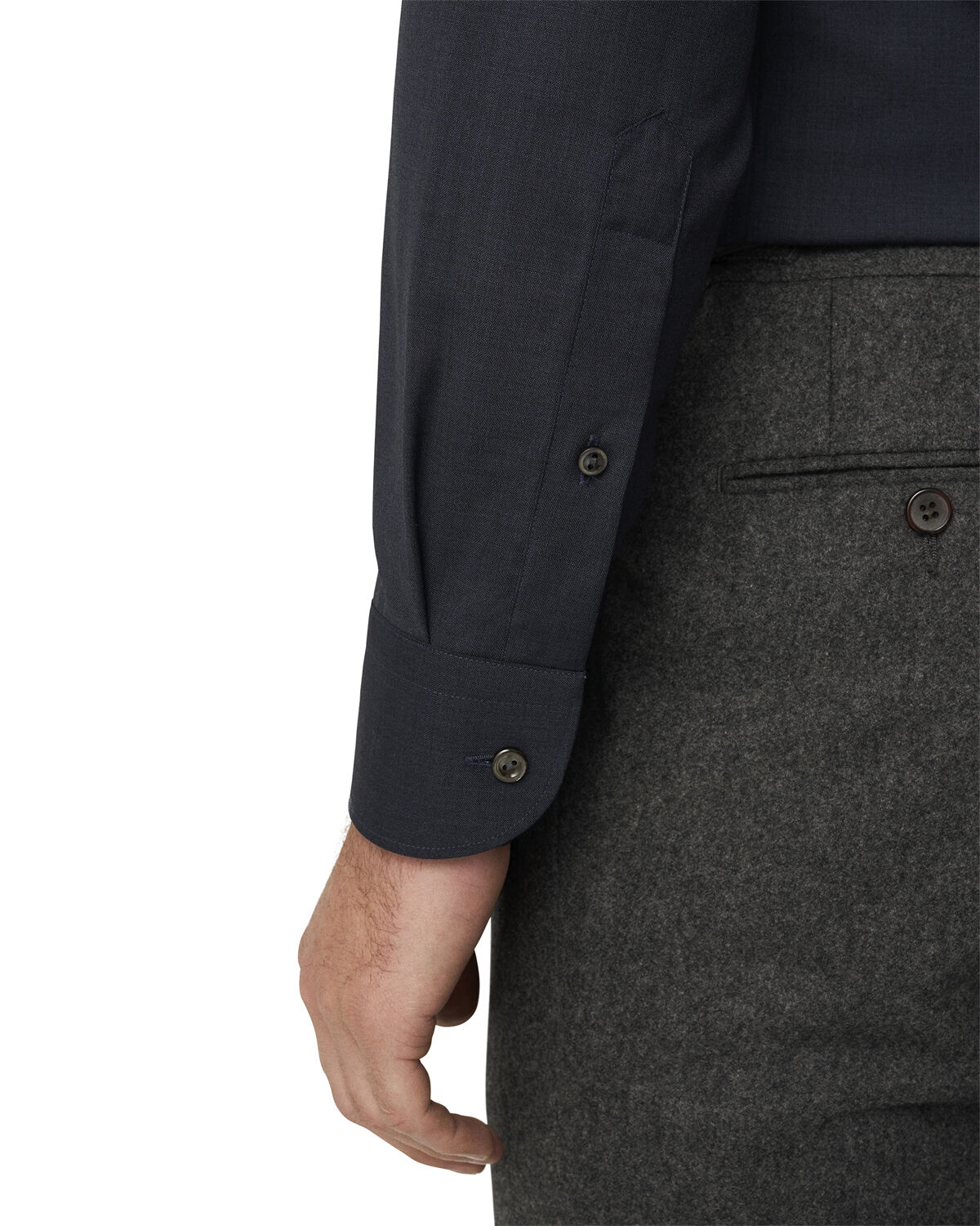Slim Fit Navy Blue Solid Merino Wool Shirt