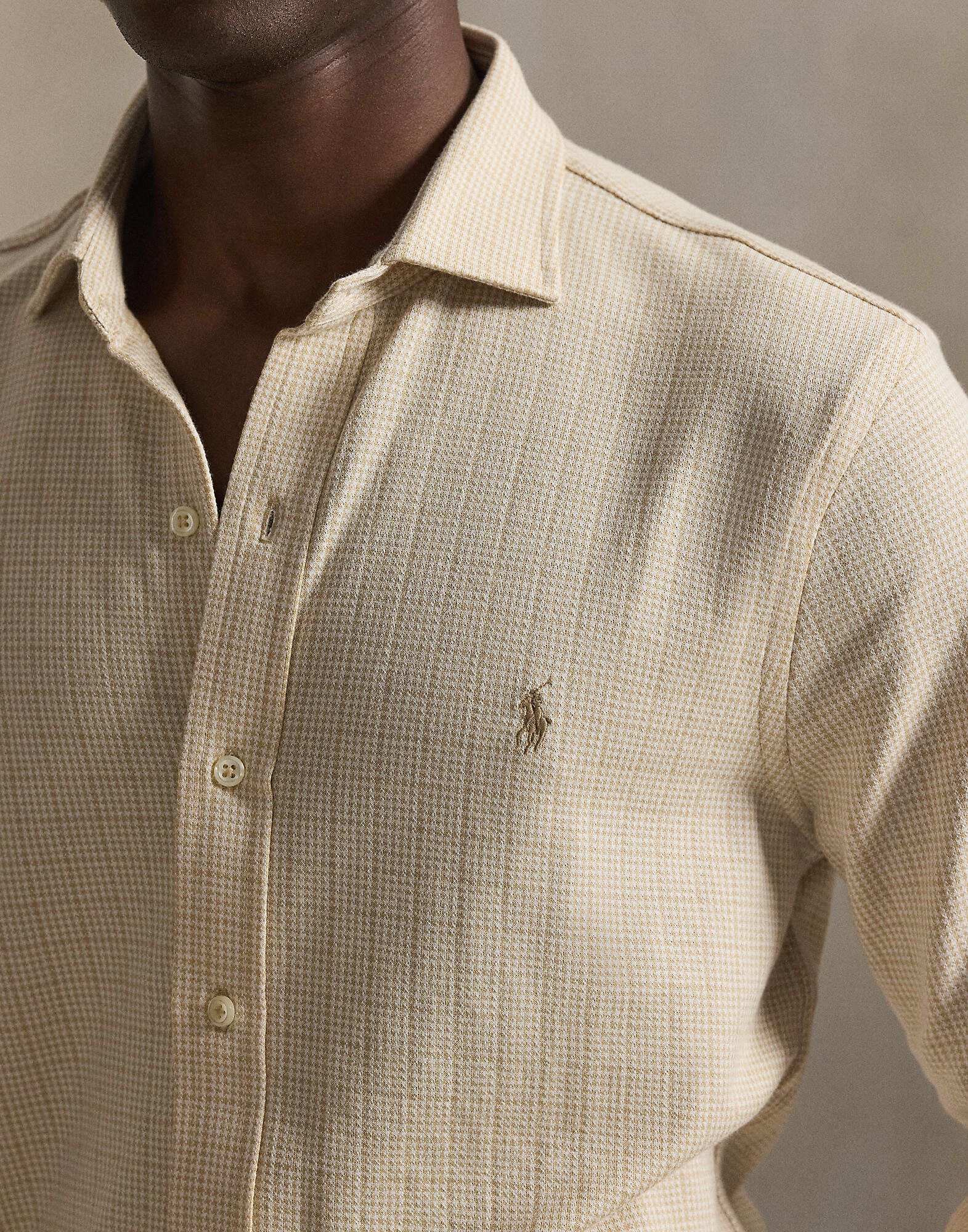 Plaid Jersey Spread-Collar Shirt