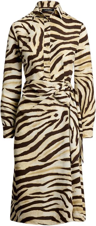 Zebra-Print Tie-Front Crepe Shirtdress