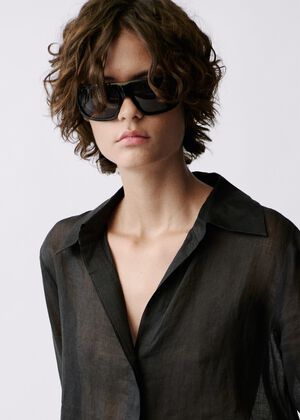 Ramie shirt with hidden buttons
