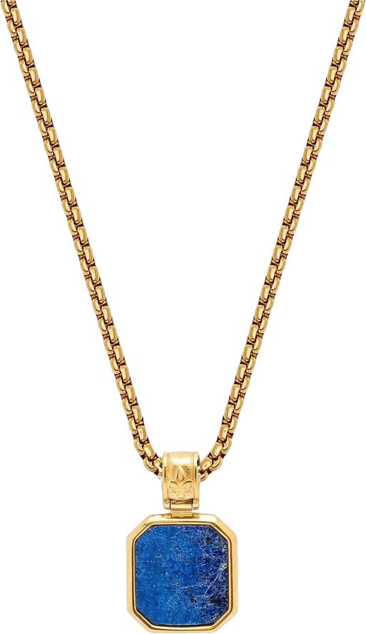 Gold Necklace with Square Blue Lapis Pendant