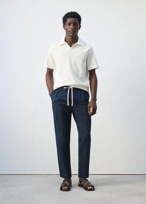 Slim fit cropped linen-cotton trous