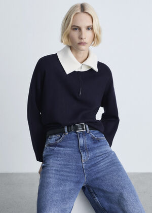 Contrast collar knit sweater