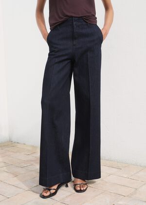 High-waisted wideleg denim trousers