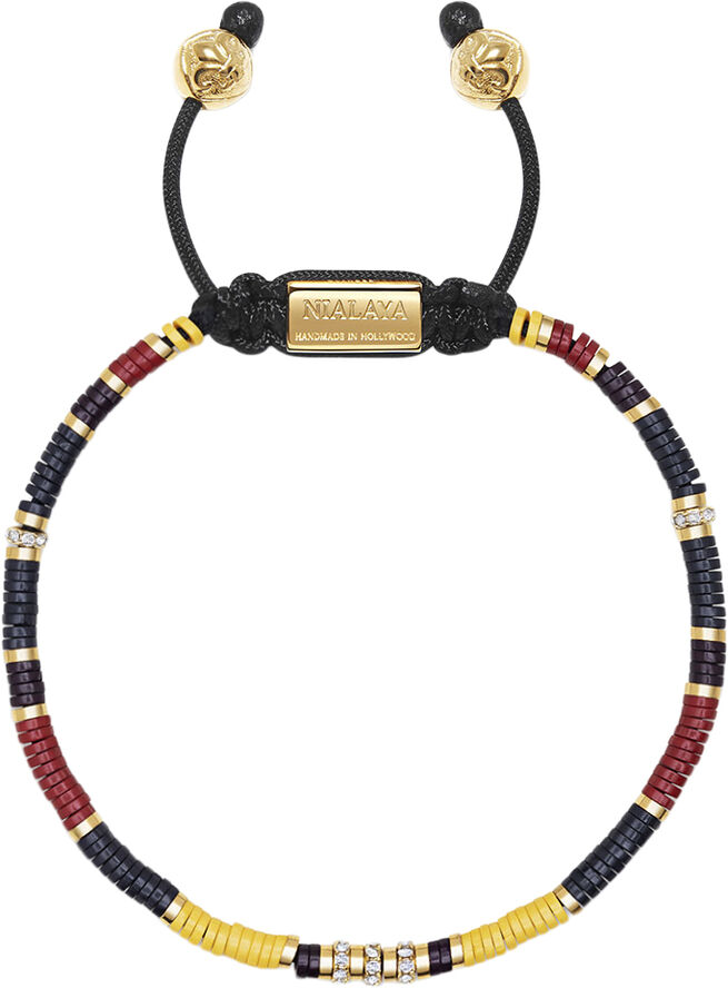 Men's Beaded Bracelet with Black, Yellow and Red Mini Disc B