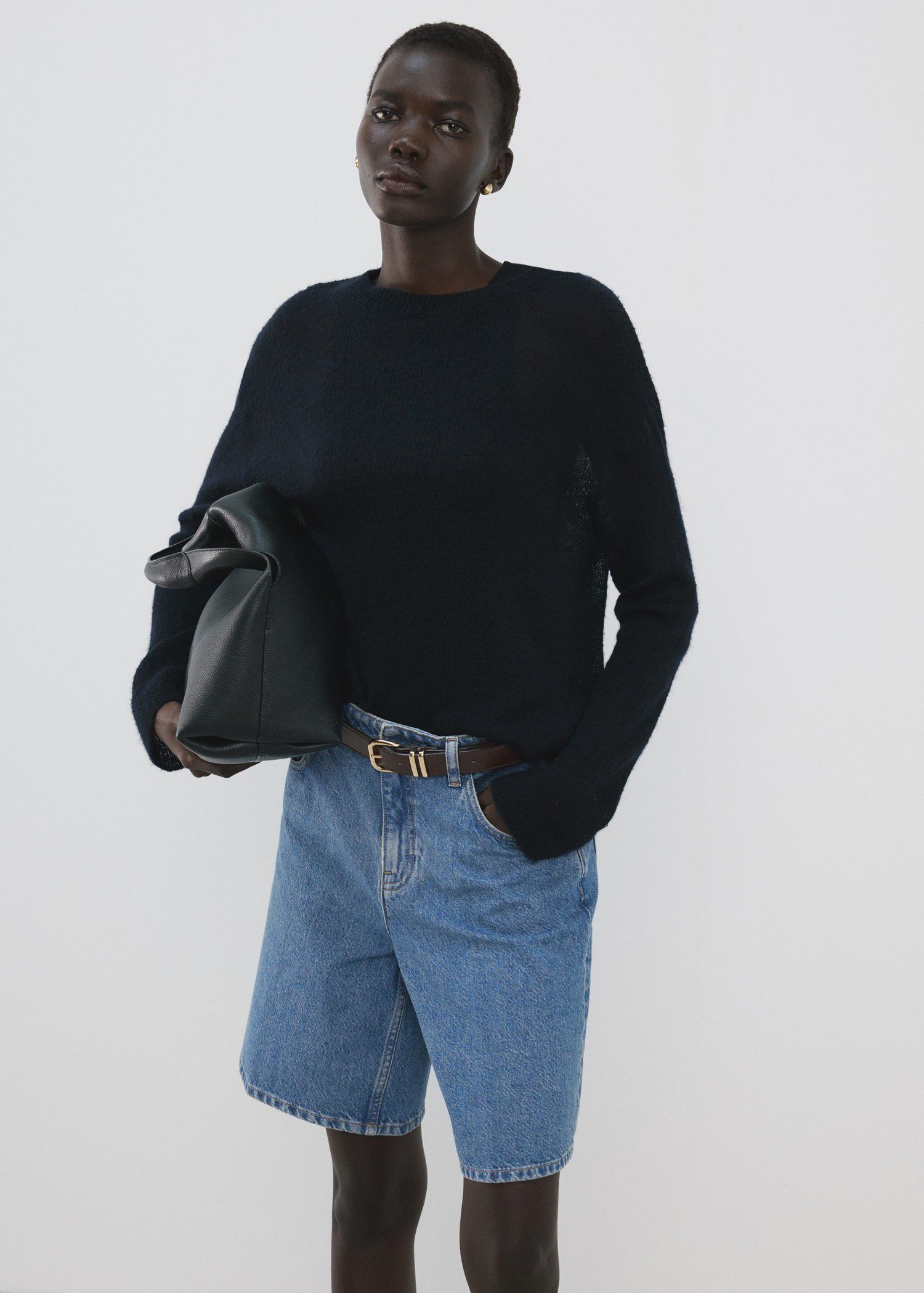 High-waist straight-fit denim short