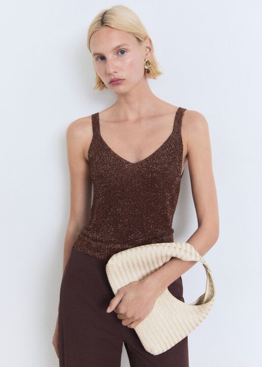 Lurex knitted V-neck top