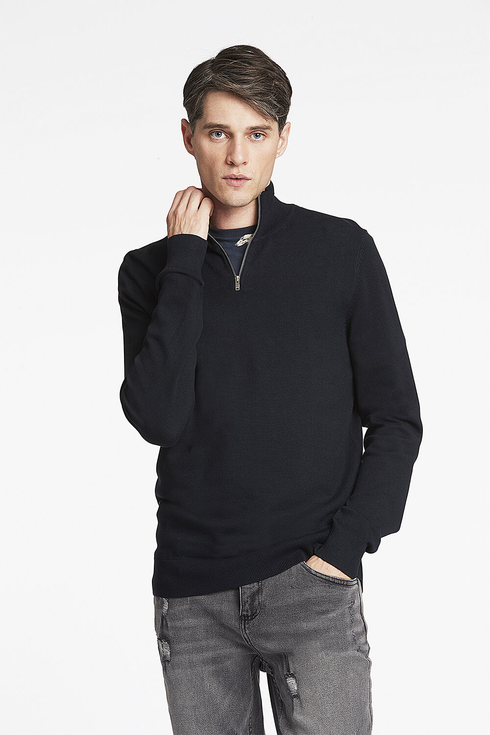 Ecovero half zip L/S knit