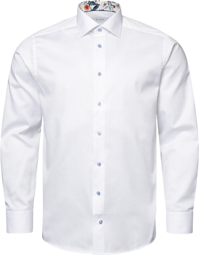 Contemporary Fit Light Blue Solid Floral Effect Signature Twill Shirt