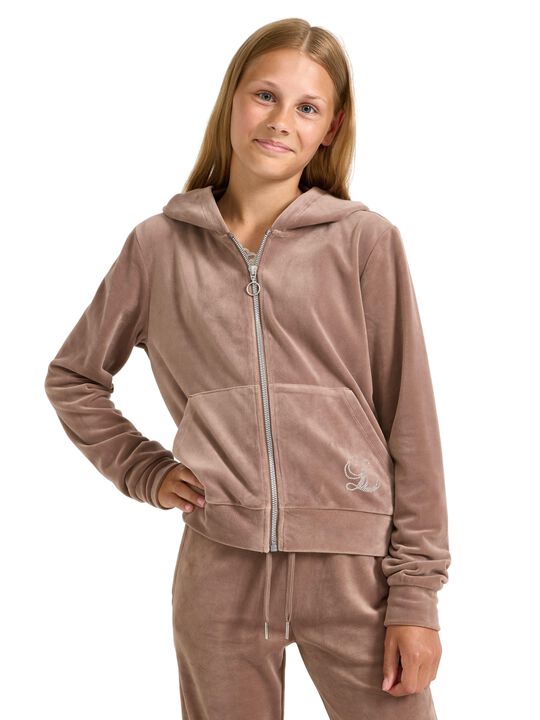 Velour hoodie with kangaroo pockets