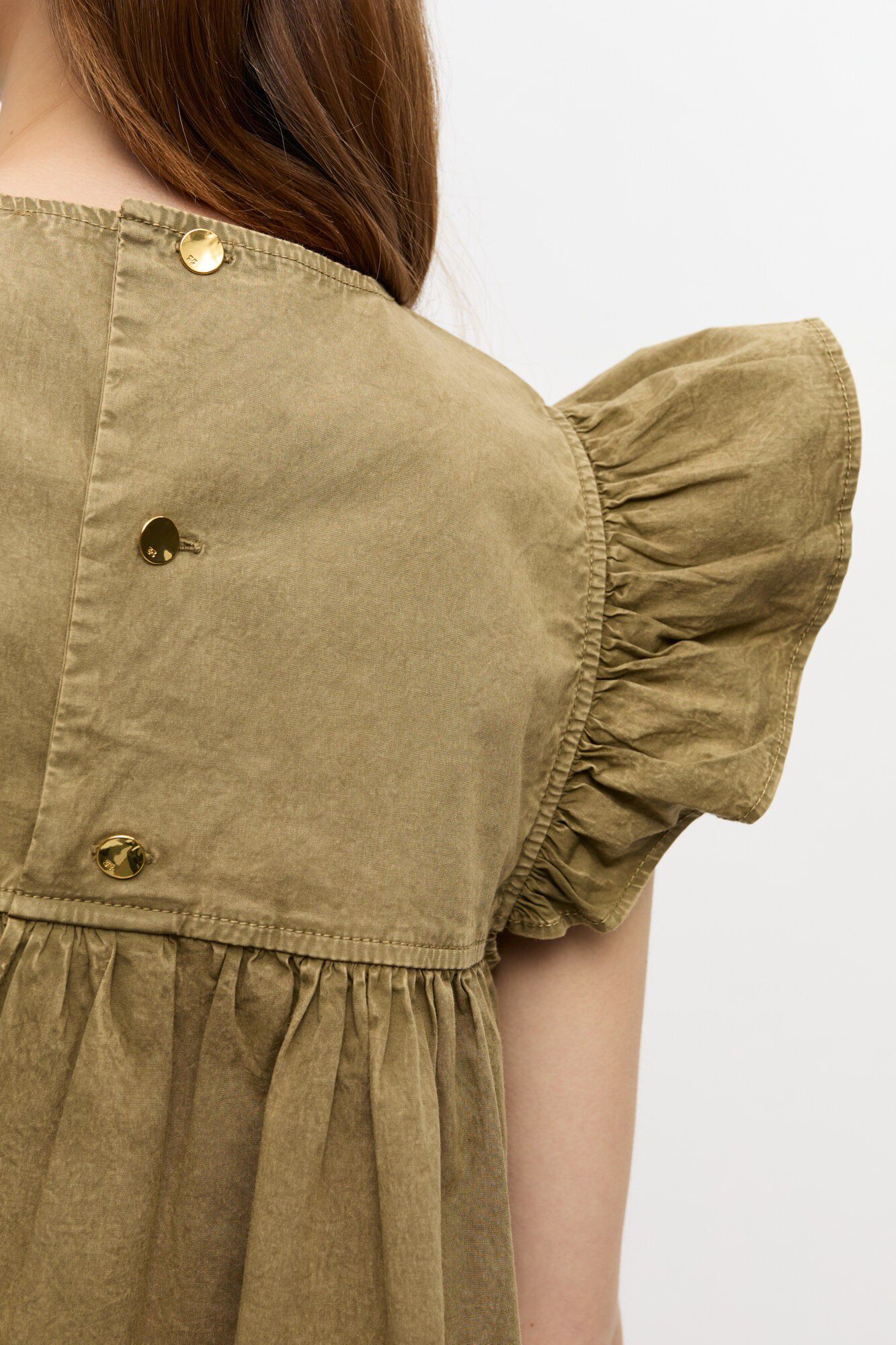 Washed Stretch Cotton Frill Sleeve