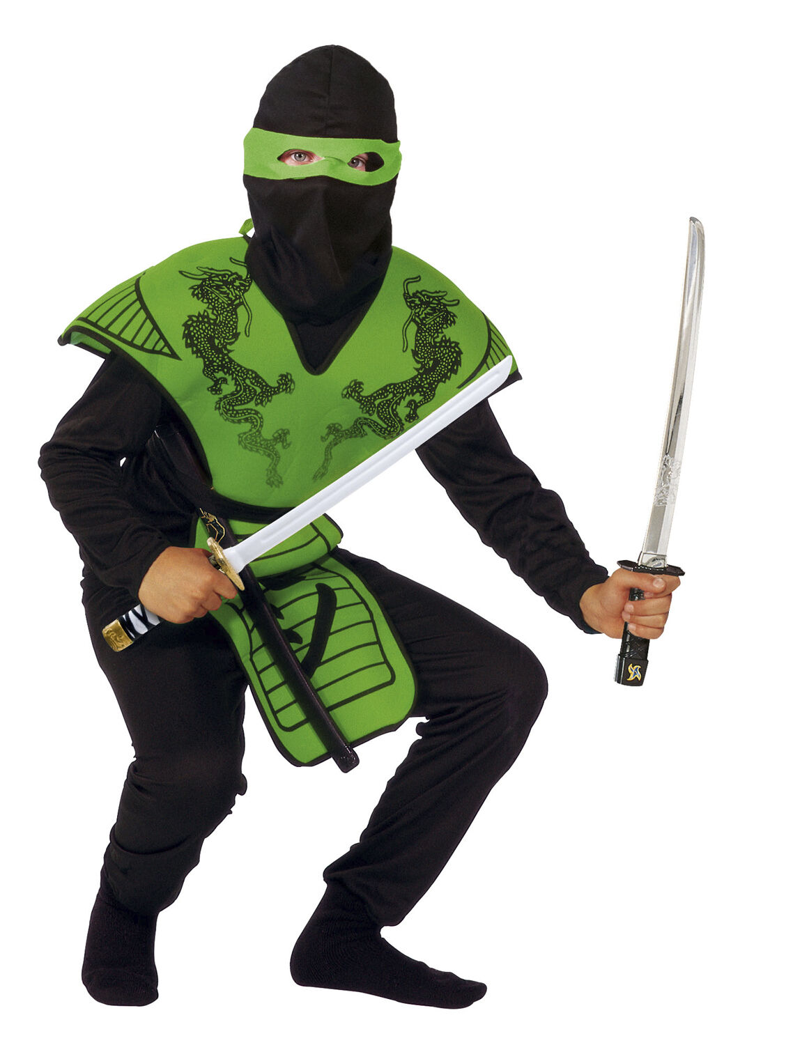 Green Ninja Stofbrynje. bluse, bukser, h&aelig;tte og maske str. 160