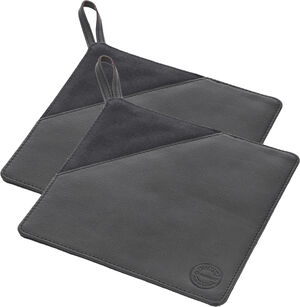 Grydelap 20,5 x 20,5 cm 2 stk. Sort Kanvas/Læder