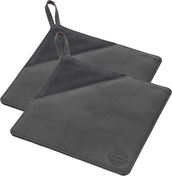 Grydelap 20,5 x 20,5 cm 2 stk. Sort Kanvas/Læder
