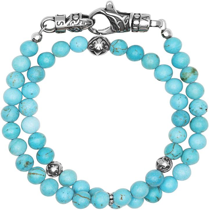 Men's Adorned Stainless Steel Wrap Around Bracelet with Turquoise