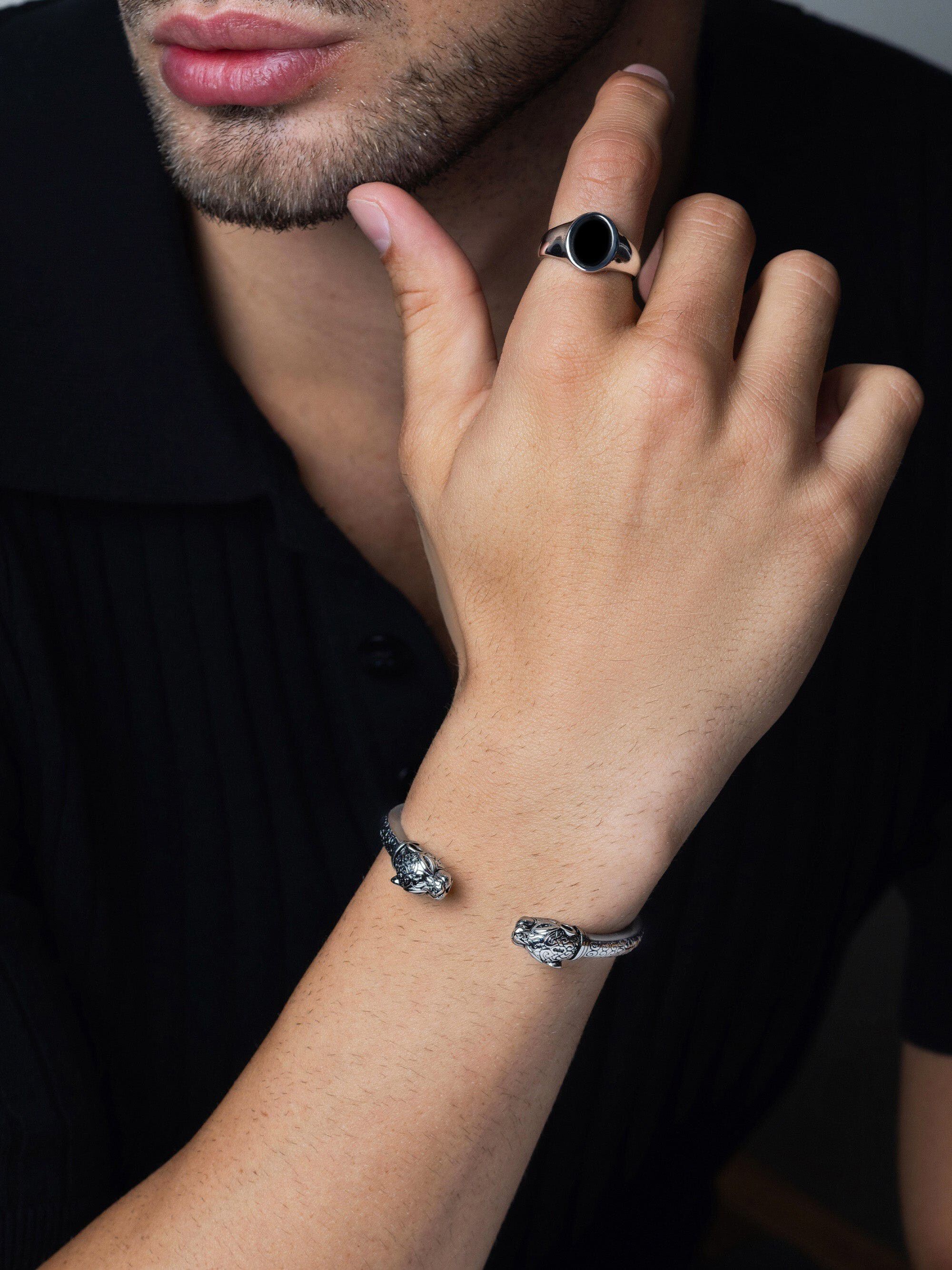 Men's Panther Bangle in Silver