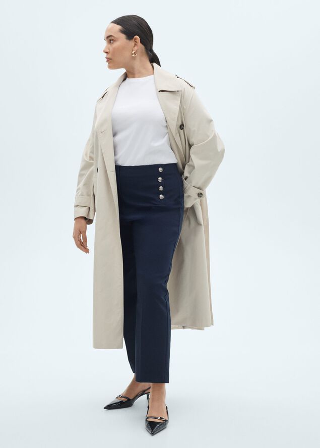 Straight trousers with jewel button