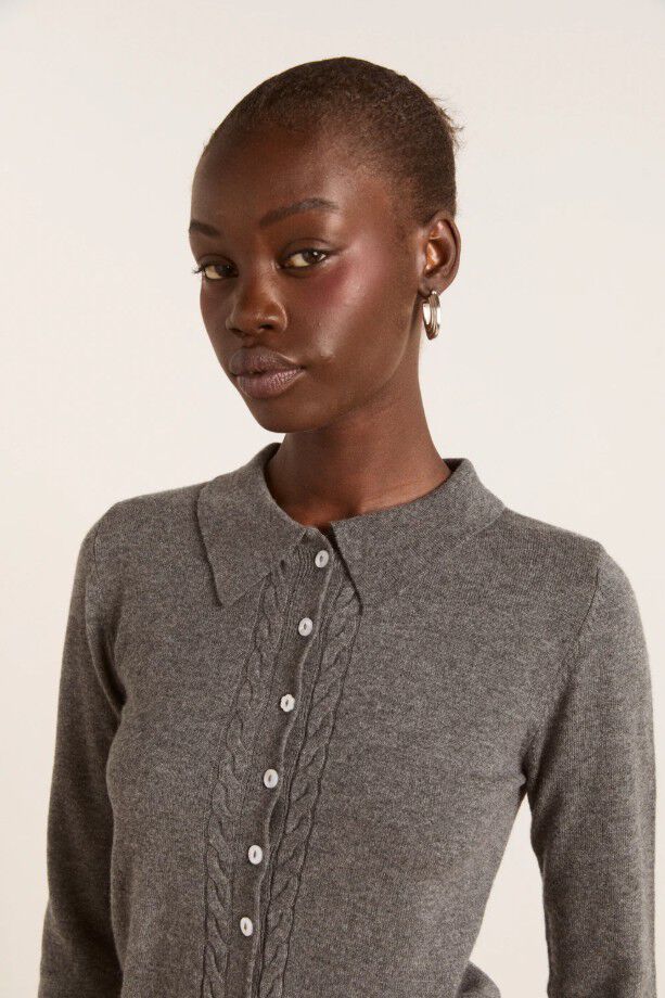 VOULA FINE GAUGE CARDIGAN - CHARCOAL