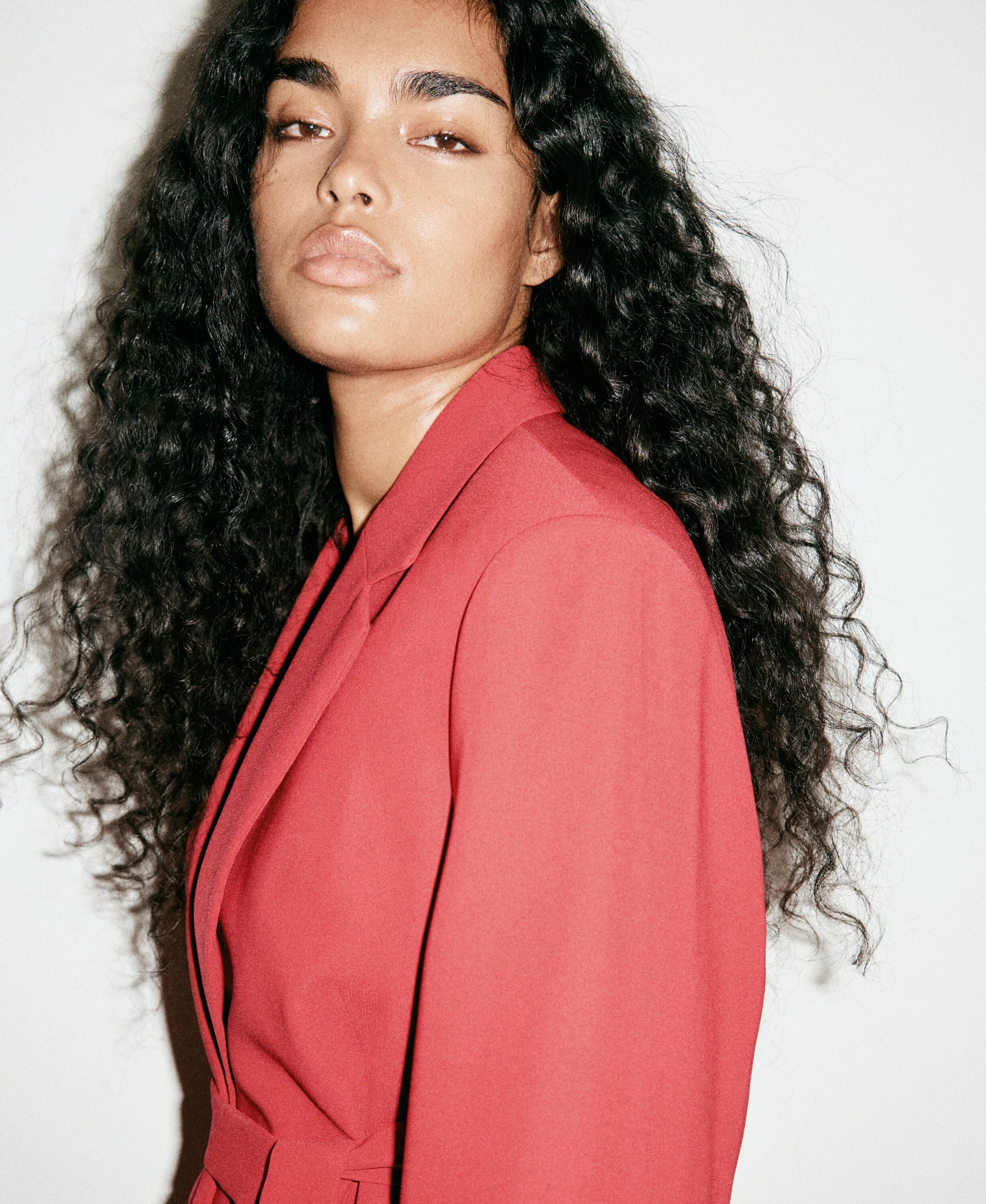 Double-breasted belted suit blazer